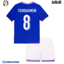 Camisa de Futebol França Aurelien Tchouameni #8 Equipamento Principal Infantil Europeu 2024 Manga Curta (+ Calças curtas)